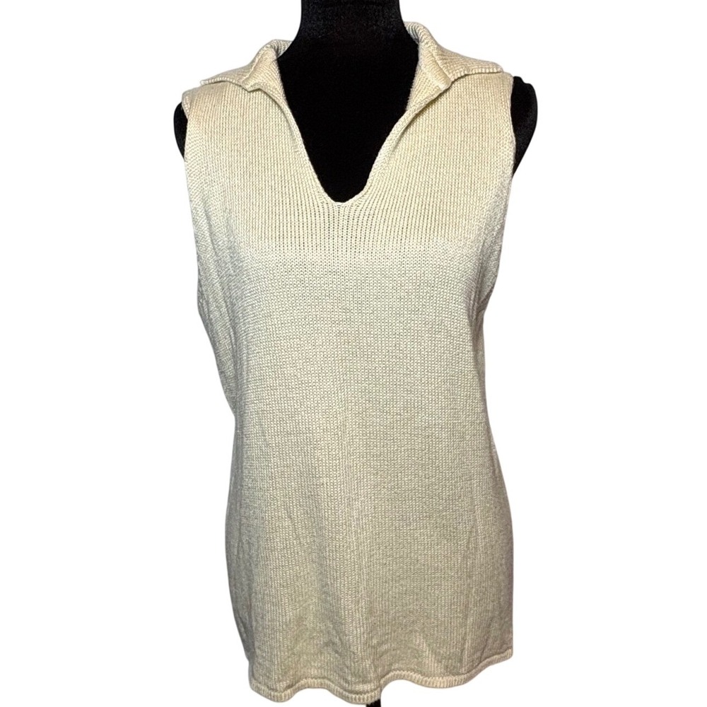 Les Copains Sportswear Italian Knit Sleeveless Top Cream Linen Blend Vintage